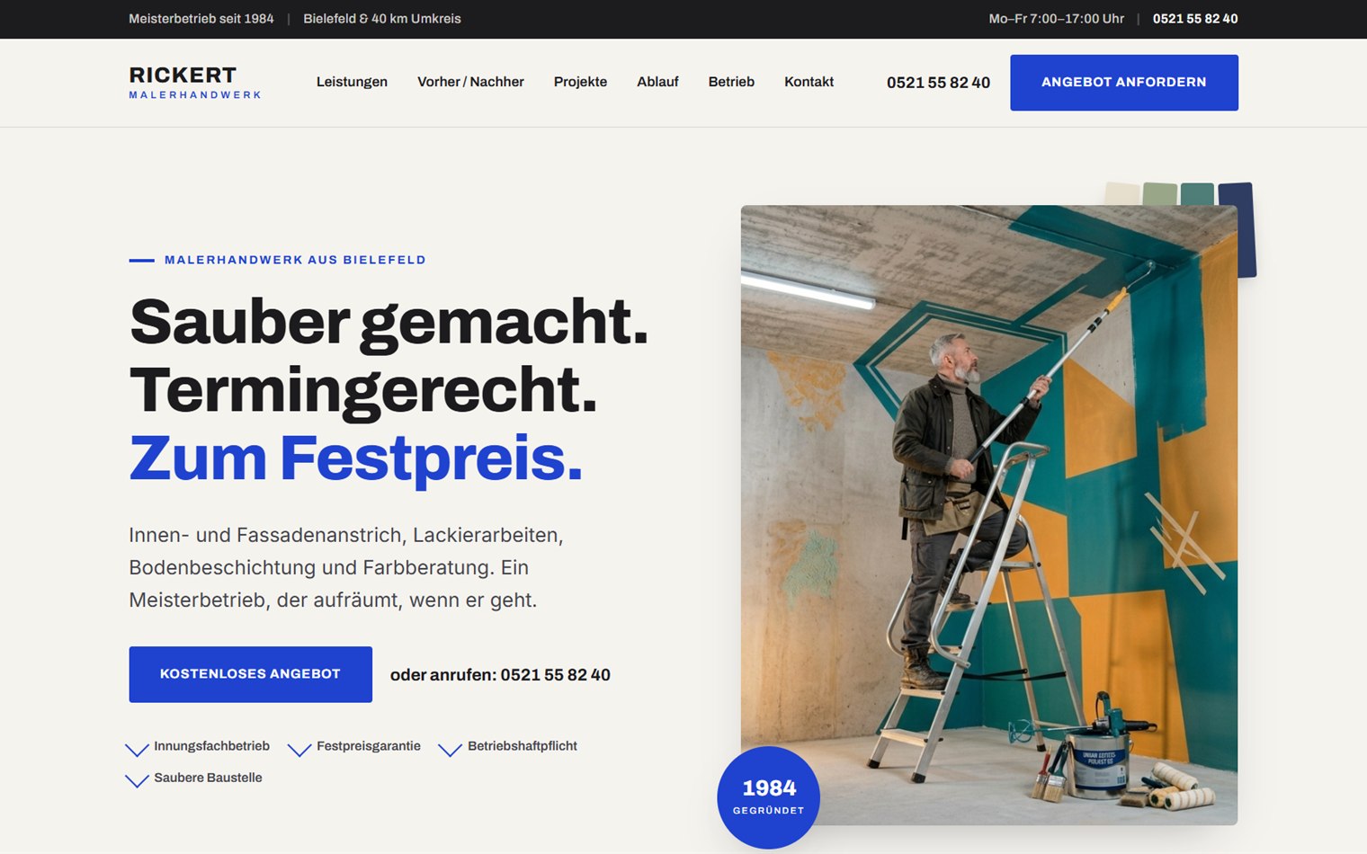 Konzeptprojekt: modernisierte Website für einen Malerbetrieb